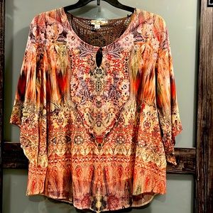 World Unity Woman elbow sleeve blouse. Beautiful in color, size 1X   EUC